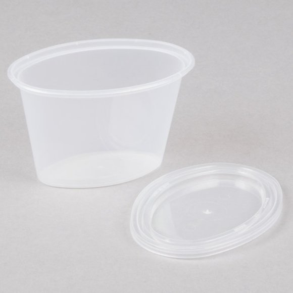 12 Oval plastic souffle/portion cup with lid, pack of 12, Newspring - Picture 1 of 2